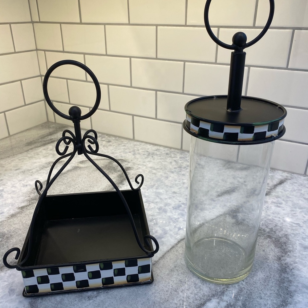 Black and white check napkin holder and canister